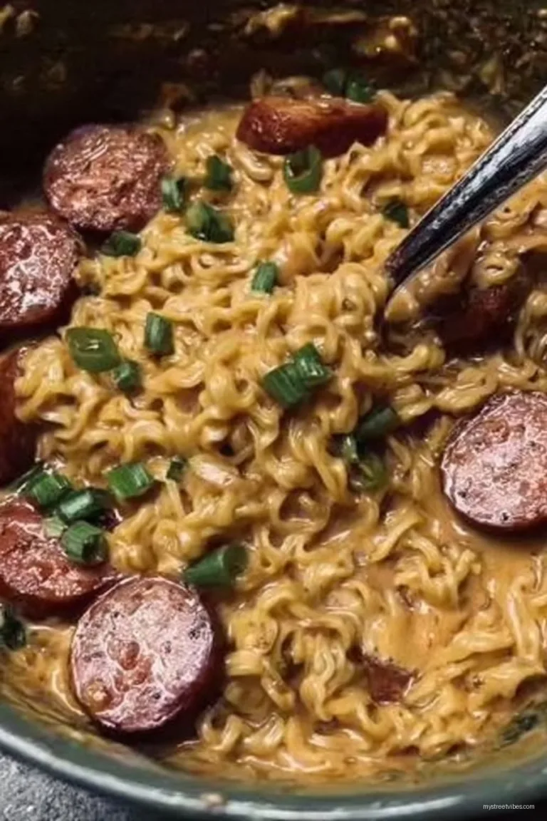 Creamy Spicy Ramen Noodles With Sausage