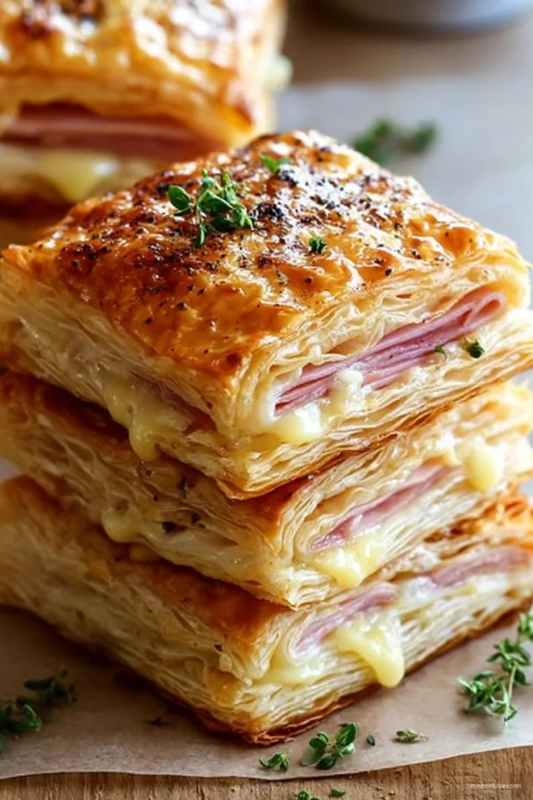 Crispy Ham & Cheese Puff Pastry Stacks