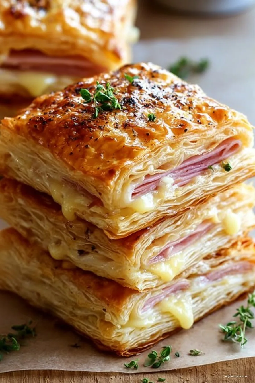 Crispy Ham & Cheese Puff Pastry Stacks
