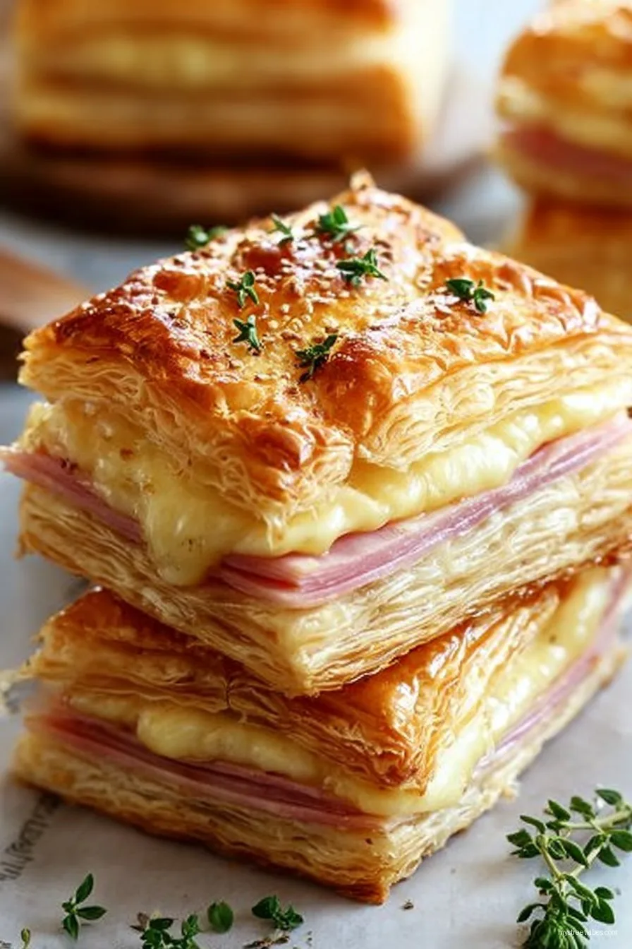 Crispy Ham & Cheese Puff Pastry Stacks