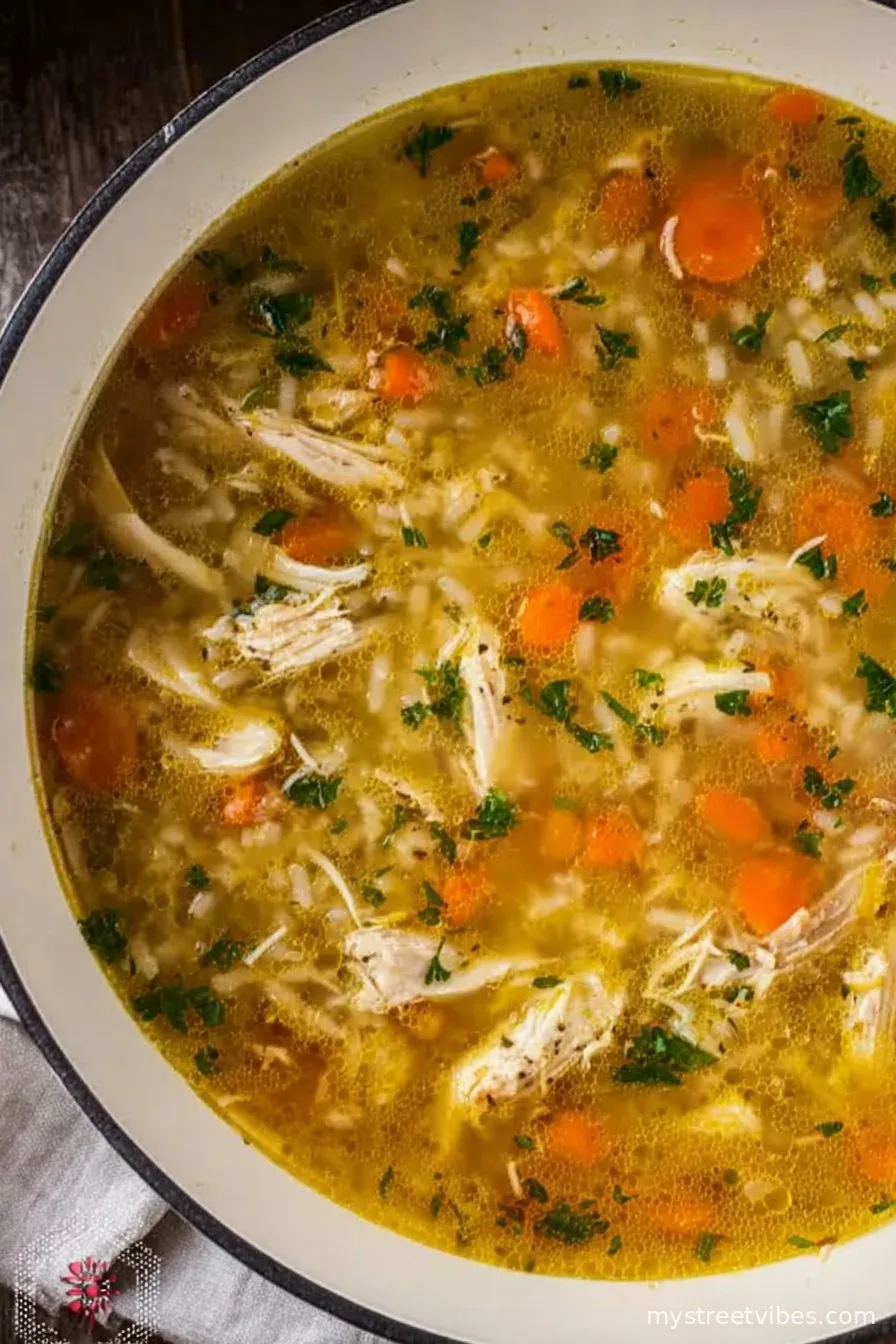 Comforting, Homemade Chicken And Rice Soup