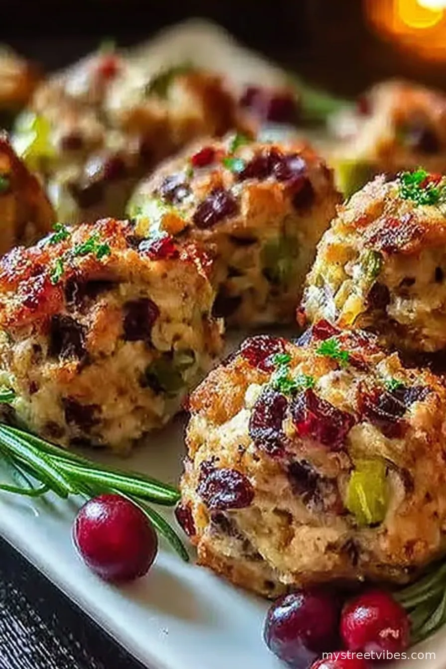 festive cranberry turkey stuffing balls
