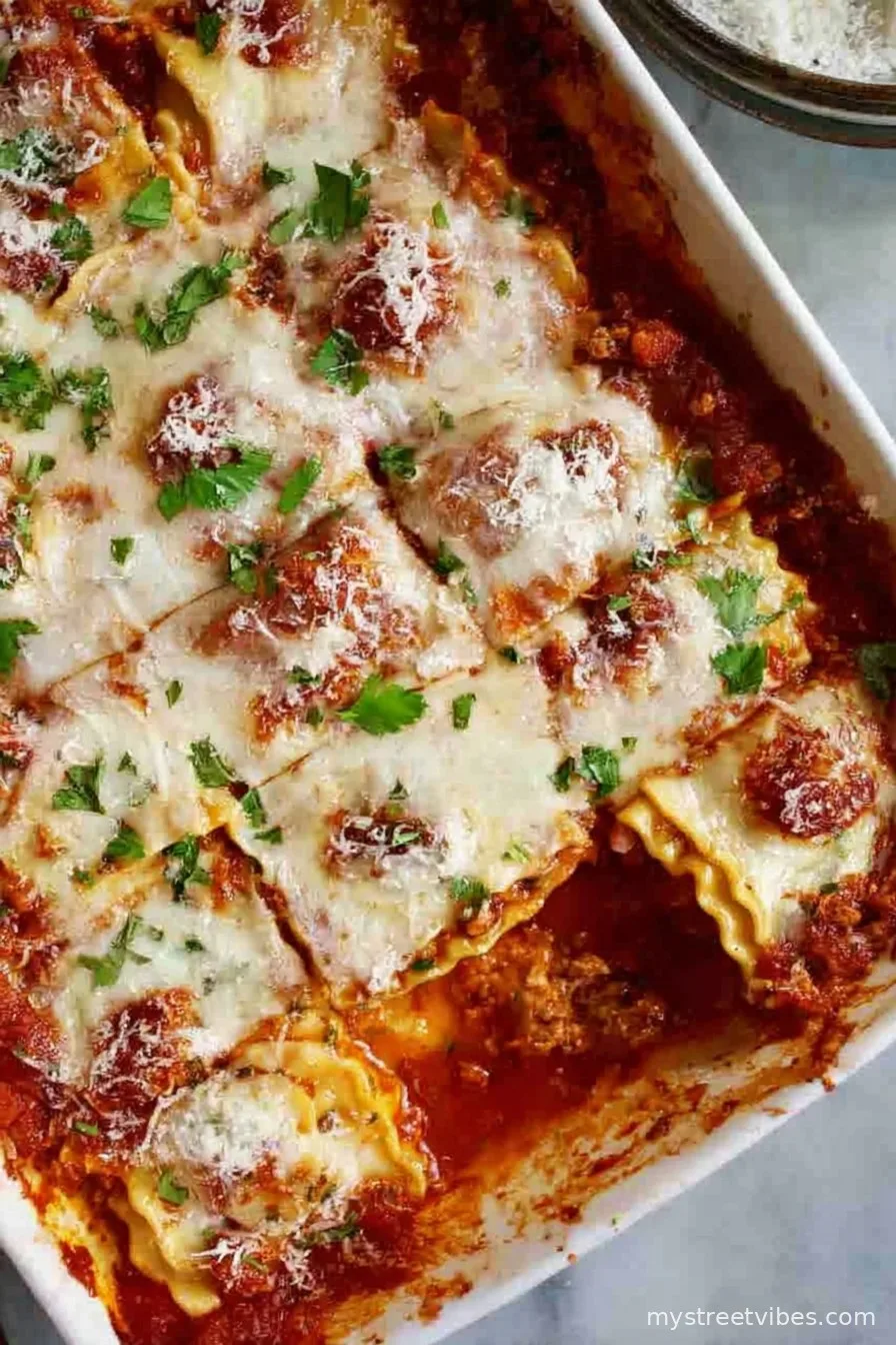 Lazy Baked Frozen Ravioli Lasagna