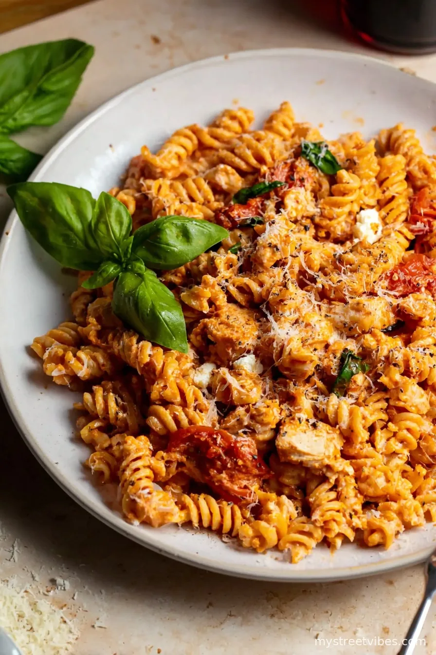Roasted Tomato, Chicken, and Feta Pasta