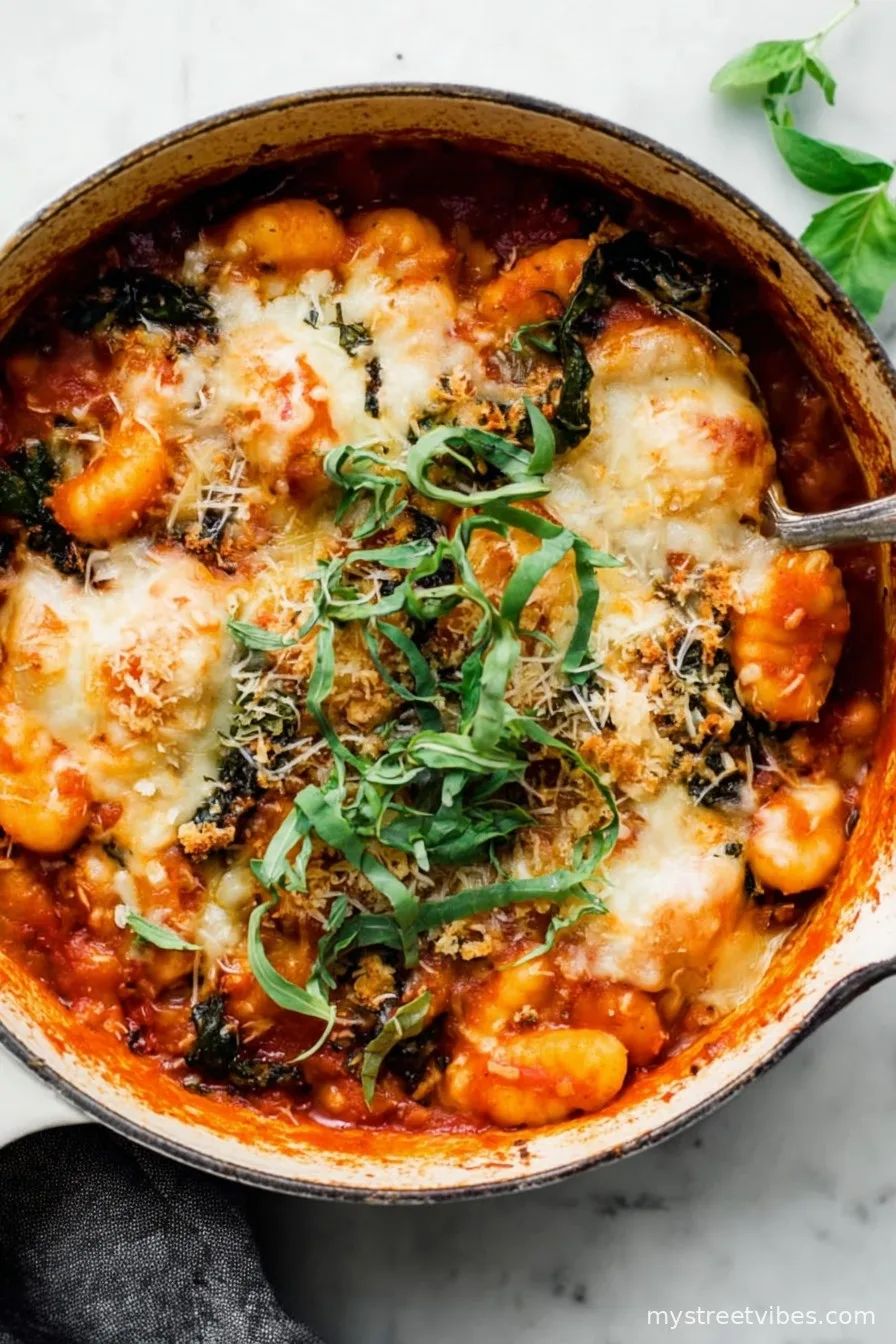 25 Minute Vegan Cheesy Baked Gnocchi with Beans