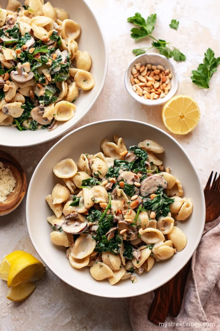Creamy Vegan Mushroom Pasta with Spinach