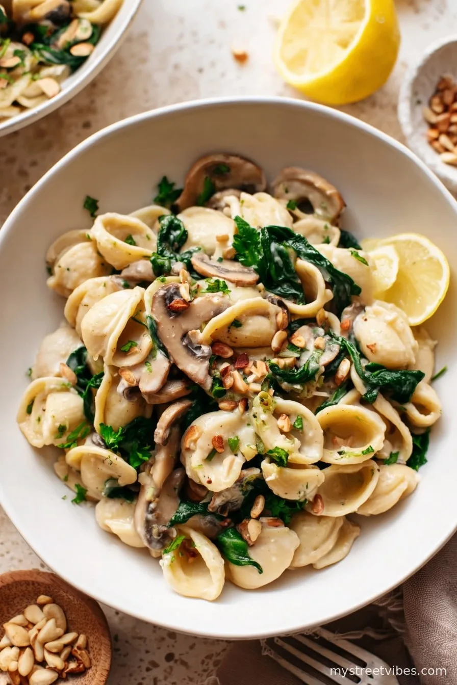 Creamy Vegan Mushroom Pasta with Spinach