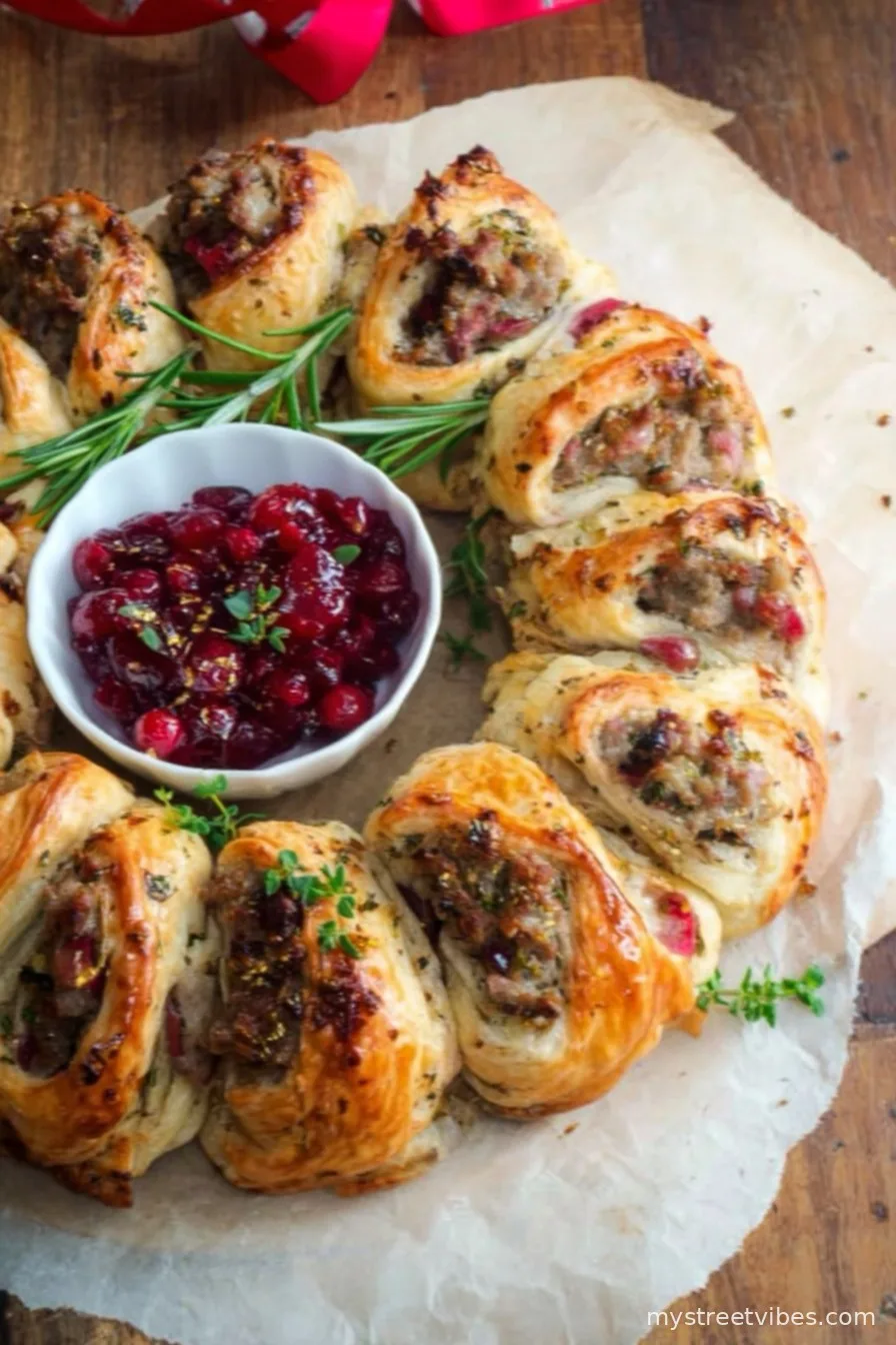 Easy Christmas Sausage Roll Wreath with Cranberries