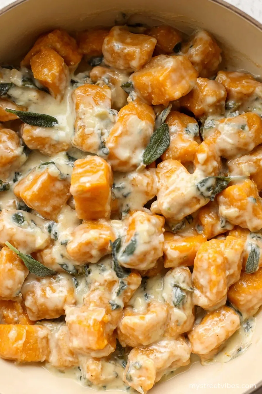 No-Egg 2 Ingredient Sweet Potato Gnocchi with Dairy Free Garlic Sage Sauce