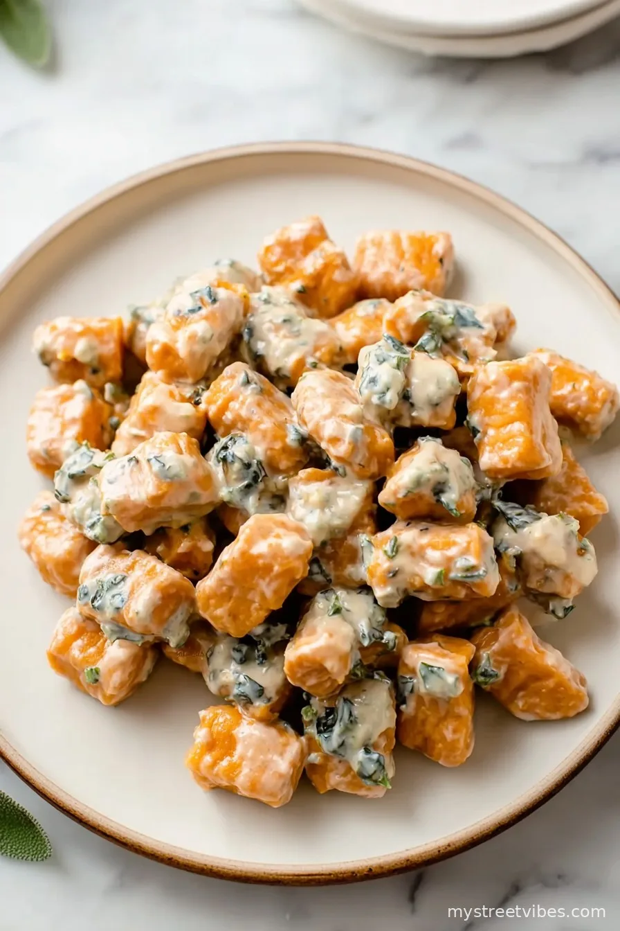 No-Egg 2 Ingredient Sweet Potato Gnocchi with Dairy Free Garlic Sage Sauce