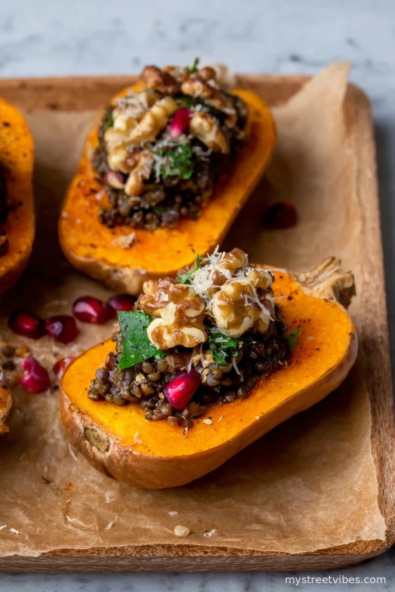 Roasted Lentil & Walnut Stuffed Butternut Squash Recipe