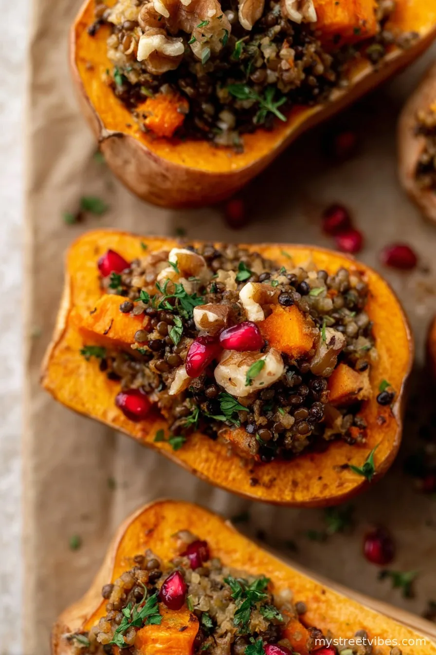Roasted Lentil & Walnut Stuffed Butternut Squash Recipe