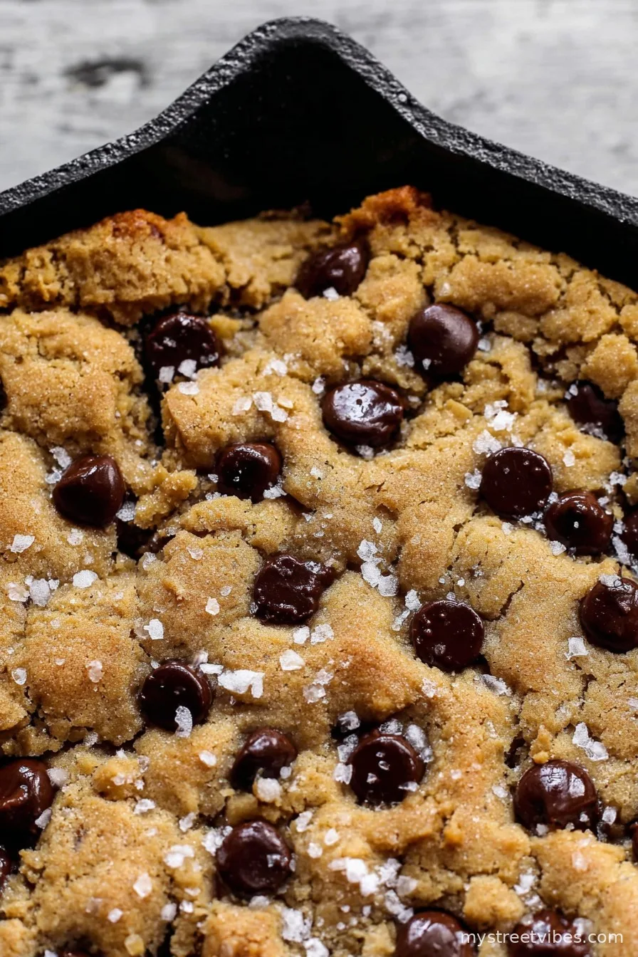 Salted Chewy Gooey Chocolate Chip Skillet Cookie