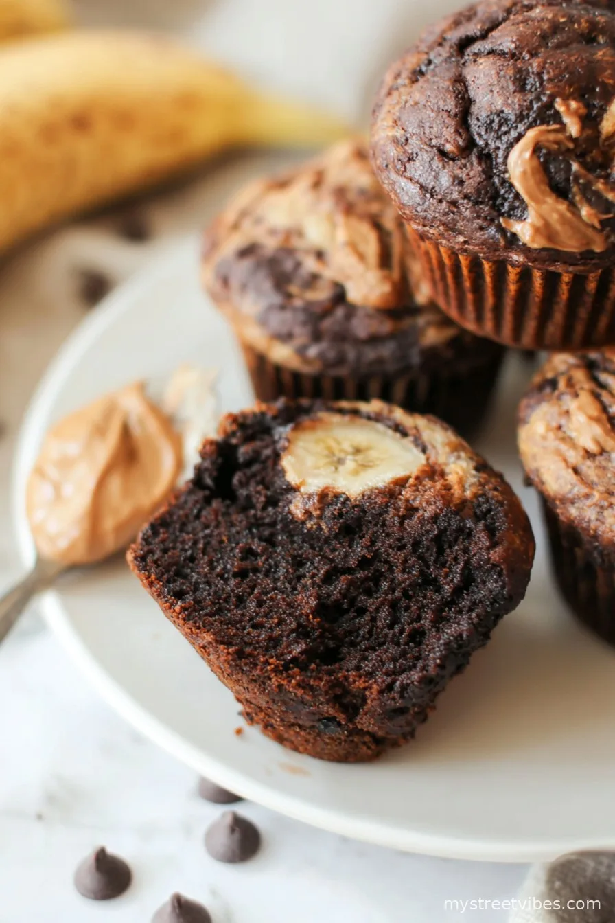 Chocolate Peanut Butter Banana Muffins