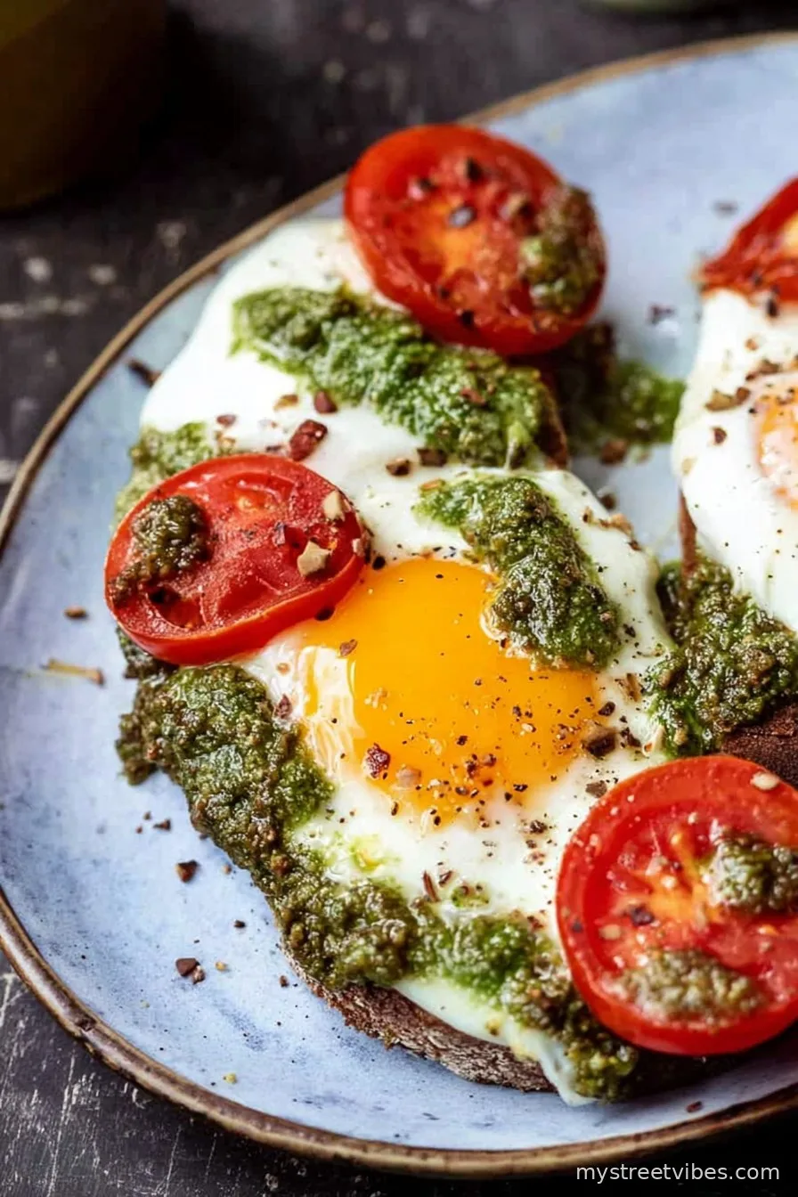 Pesto Eggs Recipe with Tomatoes and Mozzarella