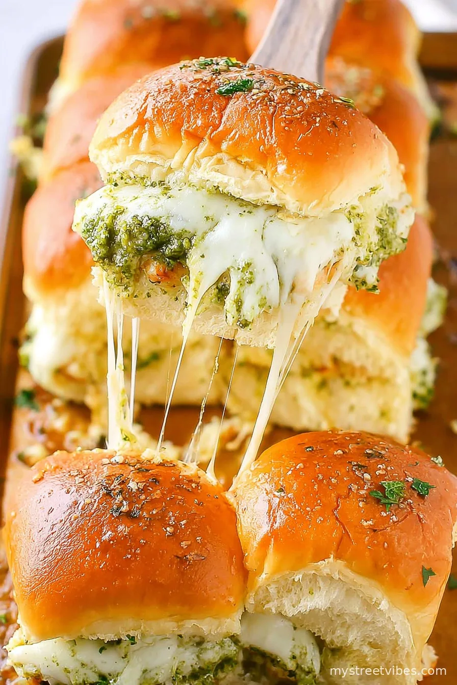 Cheesy Garlic Pesto Chicken Sliders