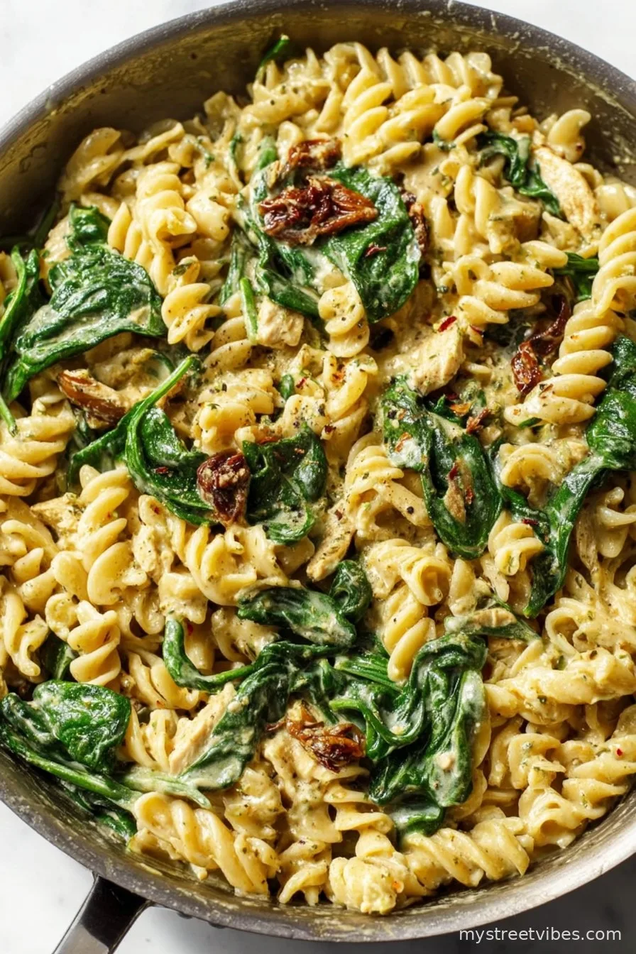 Simple Creamy Chicken Pesto Pasta with Spinach